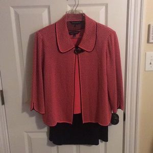 Ming Wang. Large three piece pink black  jacket, top and skirt Paid 425 sell 130